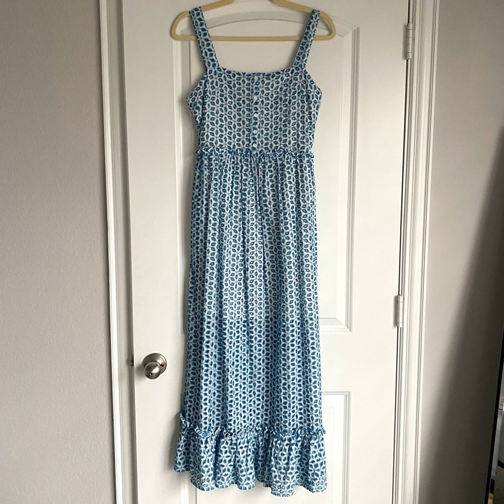 Blue Rain | Blue & White Eyelet Midi Dress